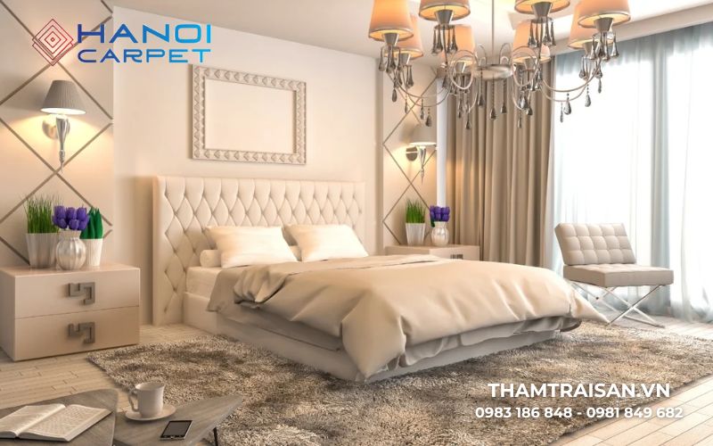 Thảm lông xù sợi ngắn - Mẫu thảm phòng ngủ đẹp, hiện đại