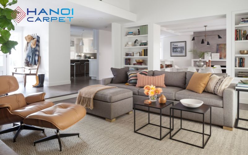Cần cân nhắc về họa tiết và texture khi phối màu thảm với Sofa