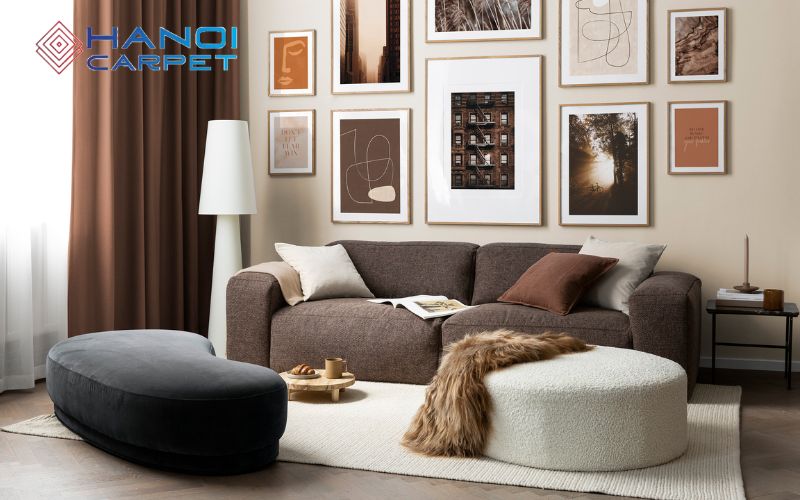 Bí quyết phối màu thảm với sofa theo kích thước phòng
