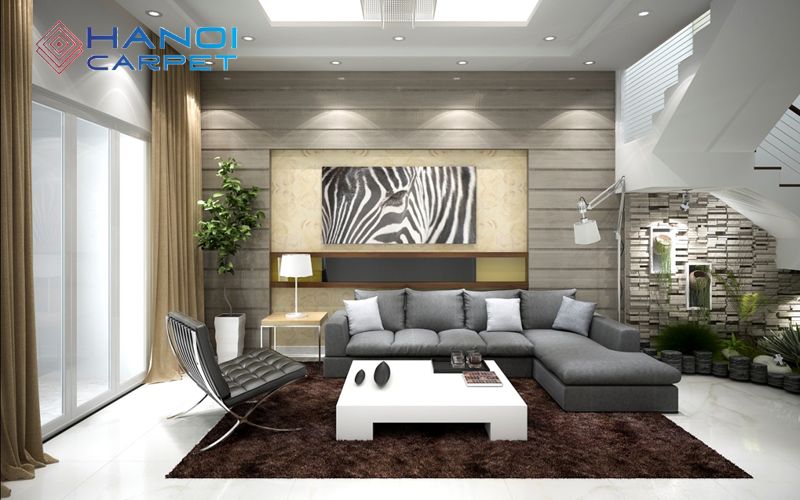 Đặt phần trước sofa lên thảm
