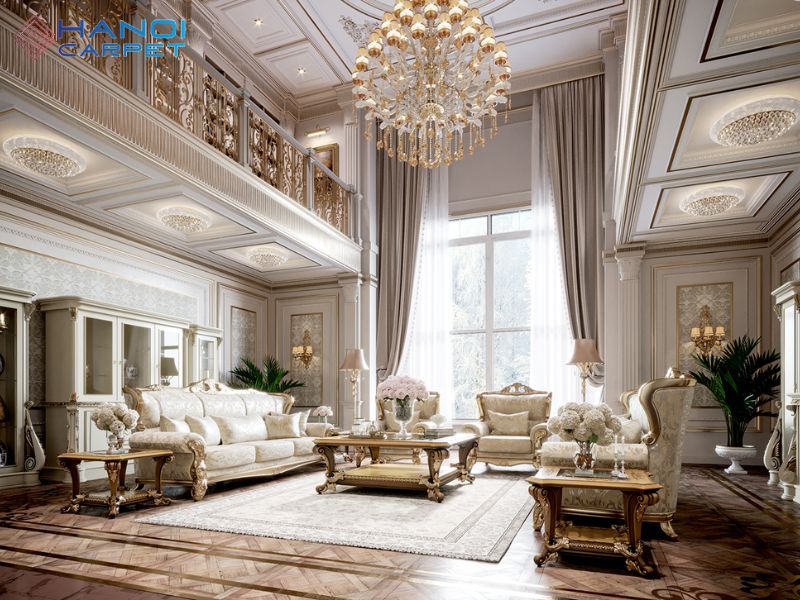 phối màu thảm với sofa dựa theo không gian