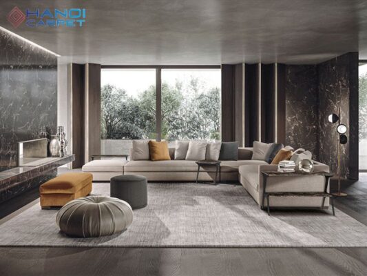 Phối hợp thảm sofa với kiểu dáng sofa