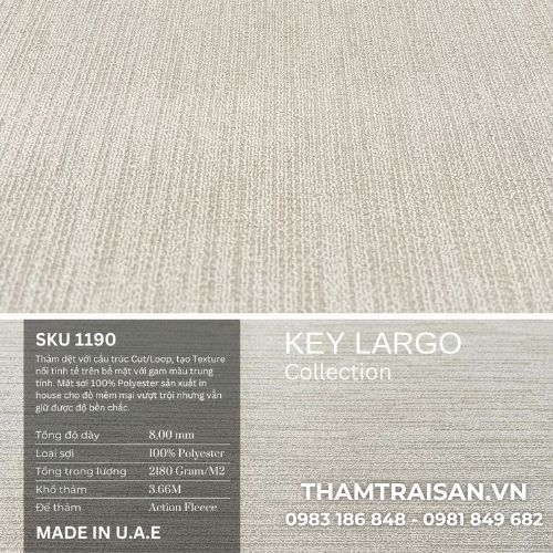 Thông số kỹ thuật thảm cuộn hoa văn Key Largo
