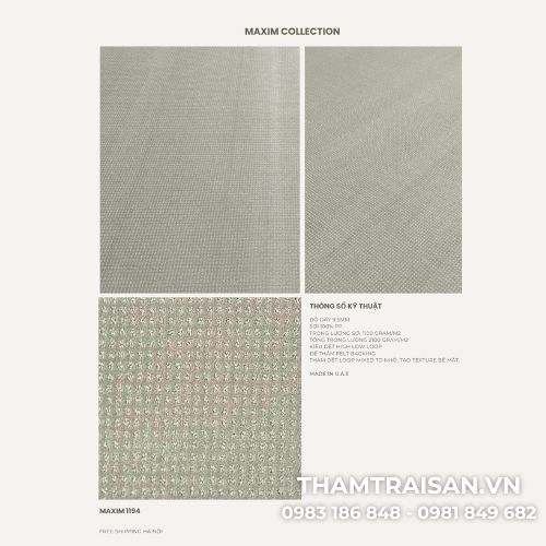 Thông số kỹ thuật thảm cuộn hoa văn MAXIM