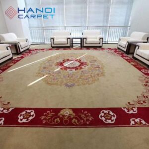 Thảm len dệt thủ công đỏ kem phối