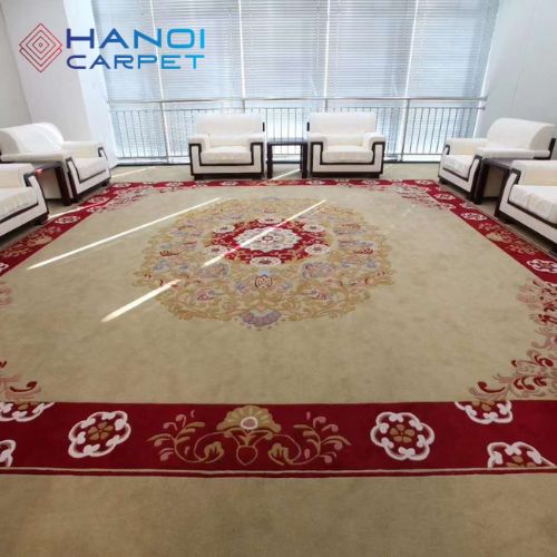 Thảm len dệt thủ công đỏ kem phối