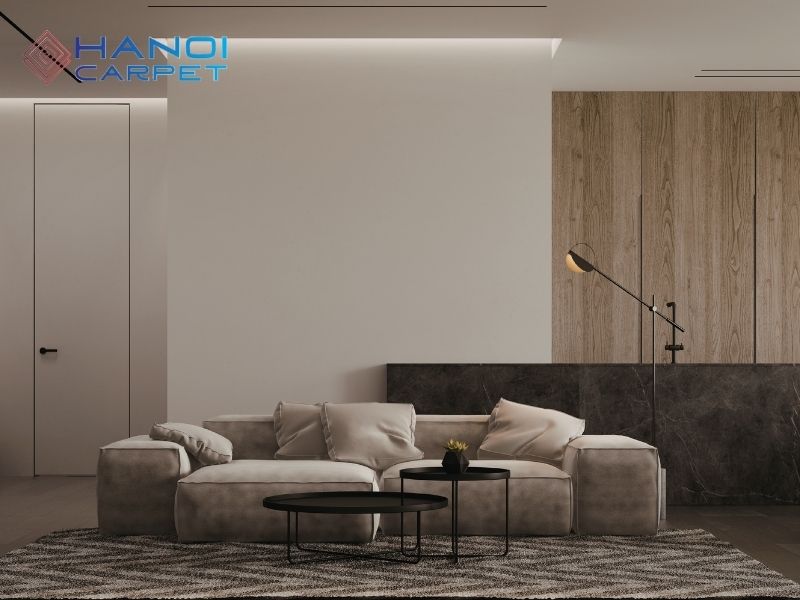 Dòng thảm len phòng khách này giúp không gian thoáng và không bị nặng nề