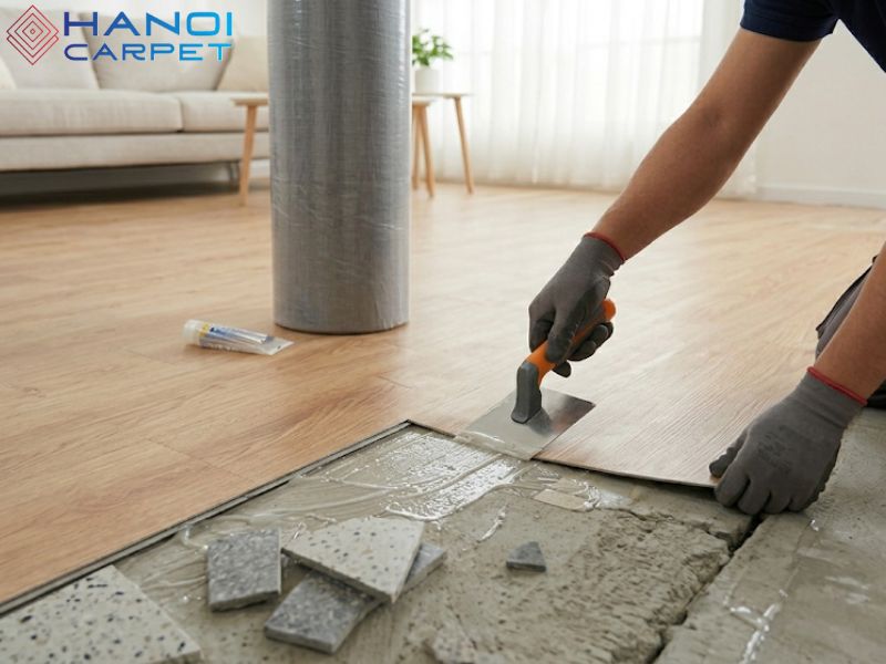 Nên sử dụng keo chuyên dụng cho thảm nhựa để đảm bảo hiệu quả lâu dài
