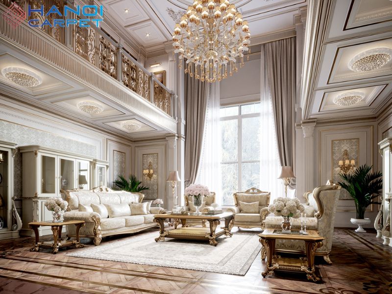 Thảm lót bàn phòng khách phong cách hoàng gia