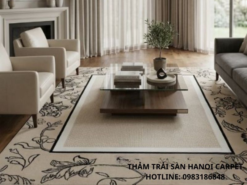Mẫu thảm trải sàn phòng khách biệt thự hiện đại
