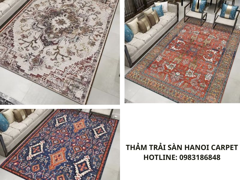 Thảm họa tiết cổ điển phối sofa