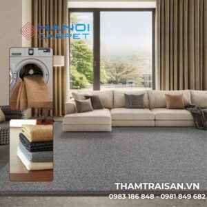 Thảm phòng khách vải lanh phong cách mộc mạc